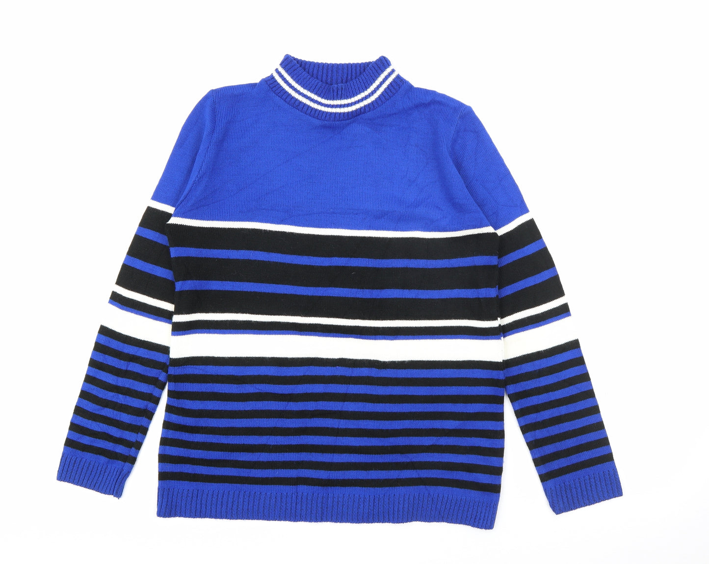 Preworn Womens Blue High Neck Striped Acrylic Pullover Jumper Size S