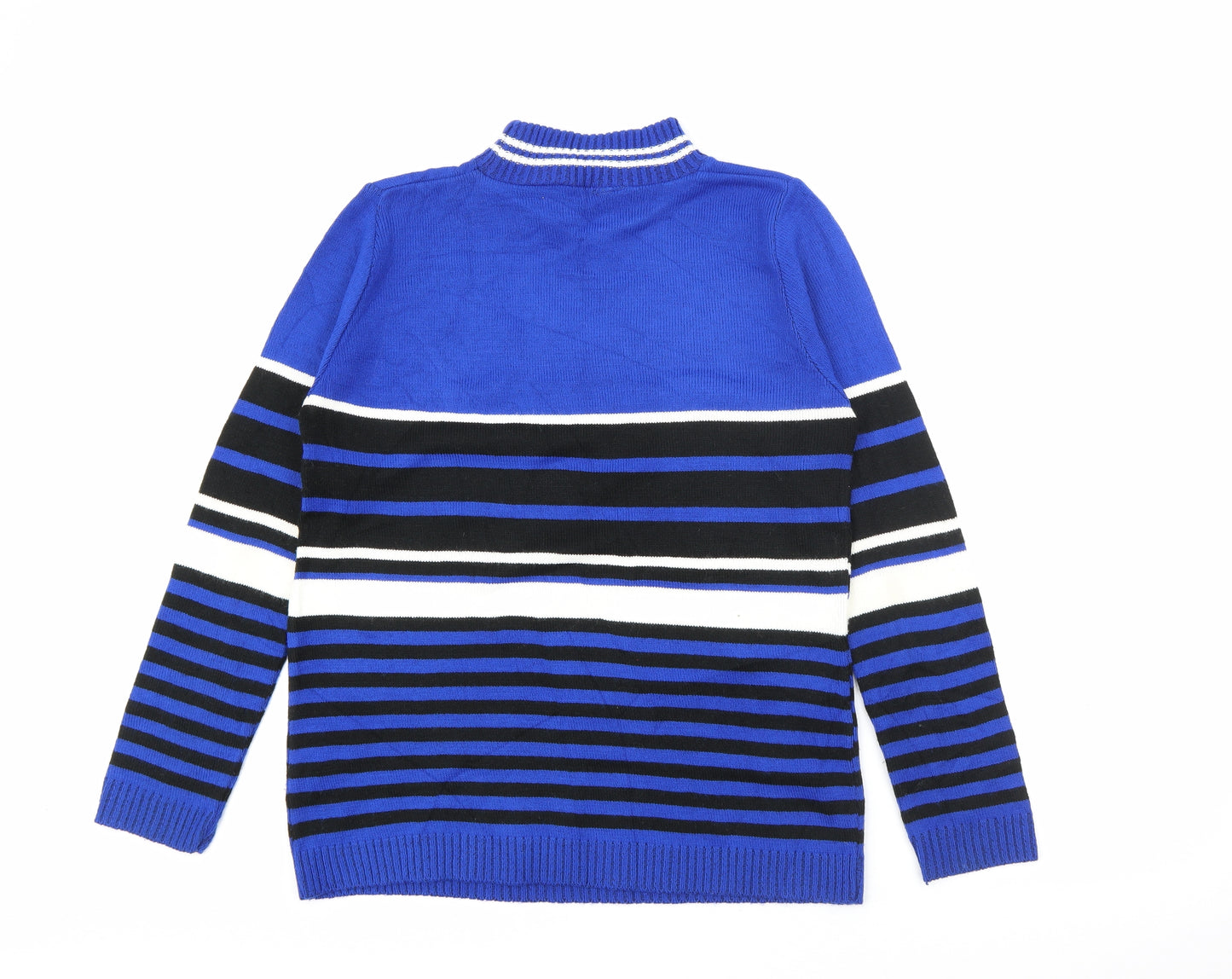 Preworn Womens Blue High Neck Striped Acrylic Pullover Jumper Size S