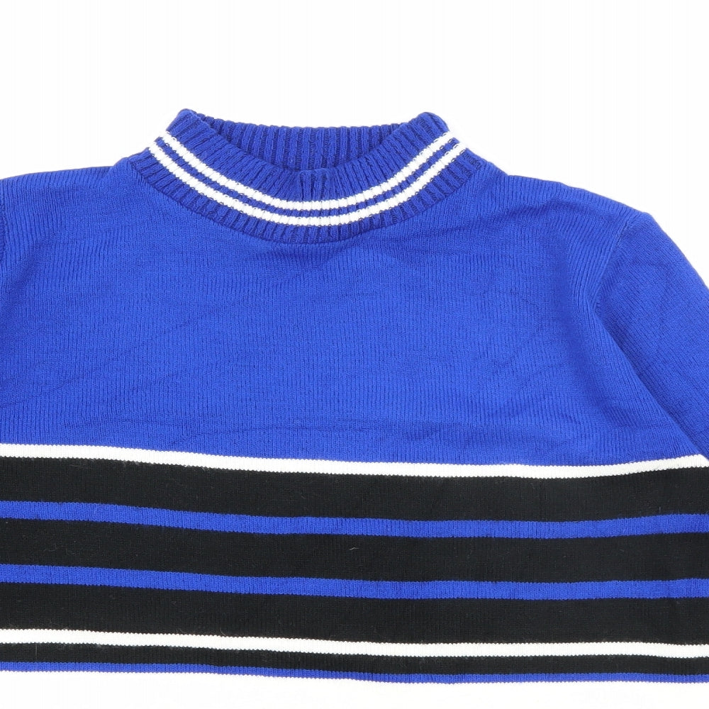 Preworn Womens Blue High Neck Striped Acrylic Pullover Jumper Size S