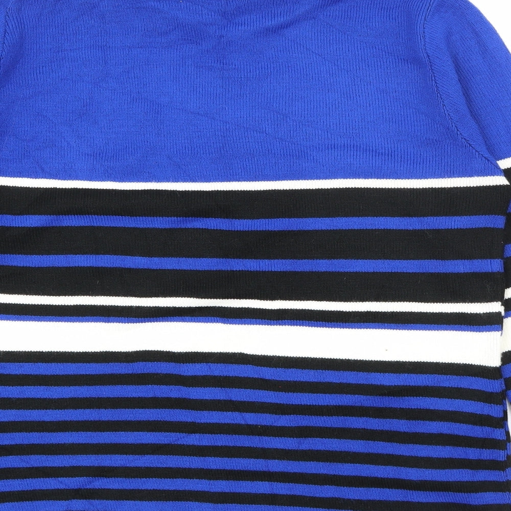 Preworn Womens Blue High Neck Striped Acrylic Pullover Jumper Size S