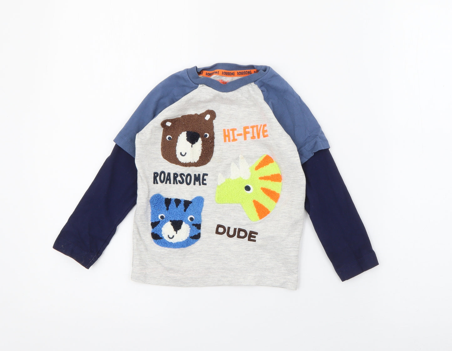 F&F Boys Blue Crew Neck  Cotton Pullover Jumper Size 2-3 Years