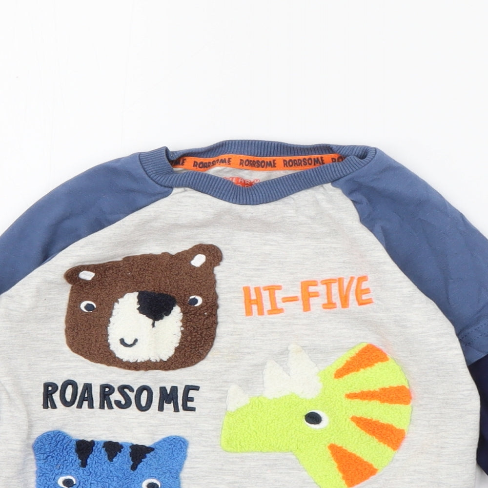F&F Boys Blue Crew Neck  Cotton Pullover Jumper Size 2-3 Years