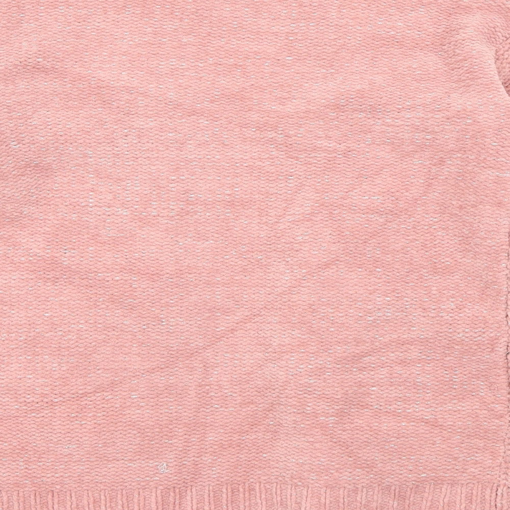Matalan Girls Pink V-Neck  Polyester Cardigan Jumper Size 8 Years