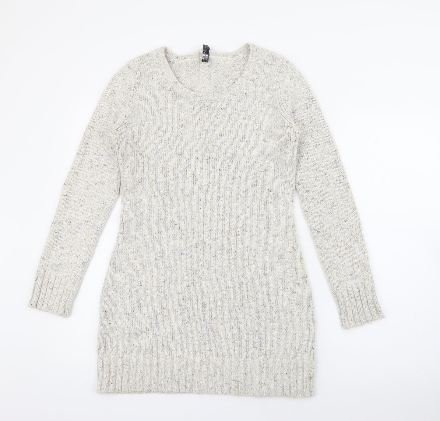 Bay Womens Ivory  Acrylic Jumper Dress  Size 12  Crew Neck Zip