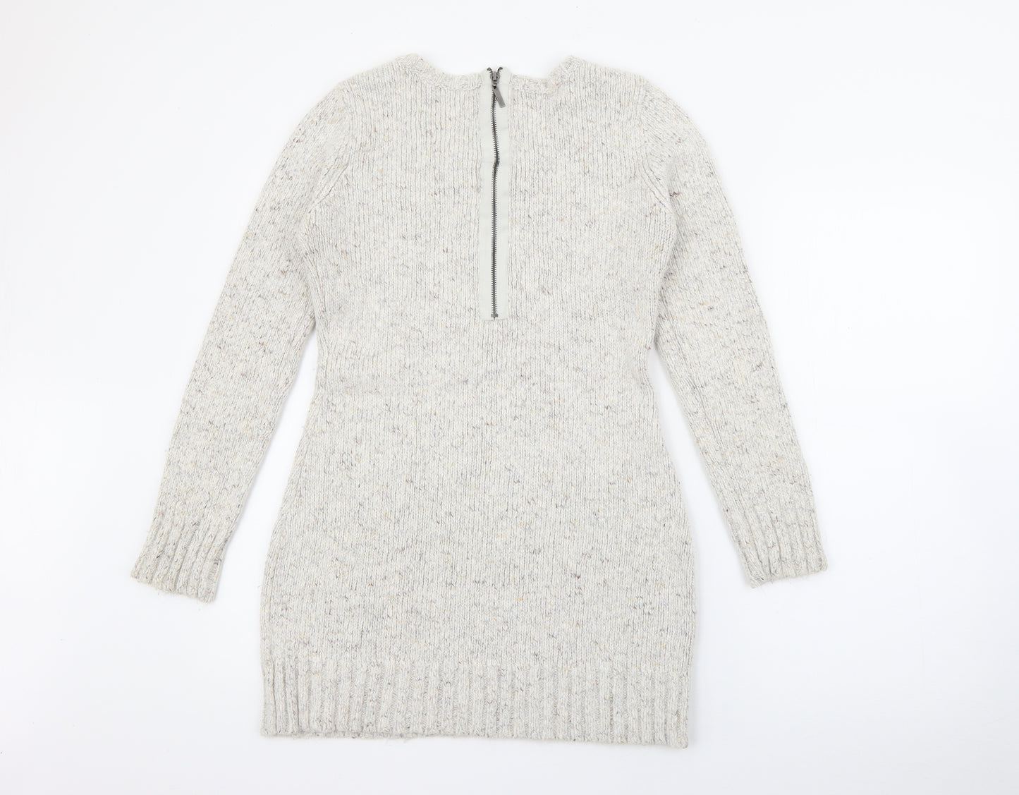 Bay Womens Ivory  Acrylic Jumper Dress  Size 12  Crew Neck Zip