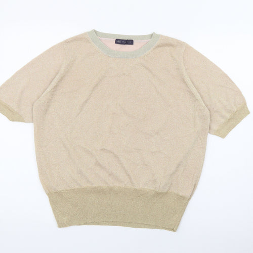 Marks and Spencer Womens Gold Crew Neck  Viscose Pullover Jumper Size L