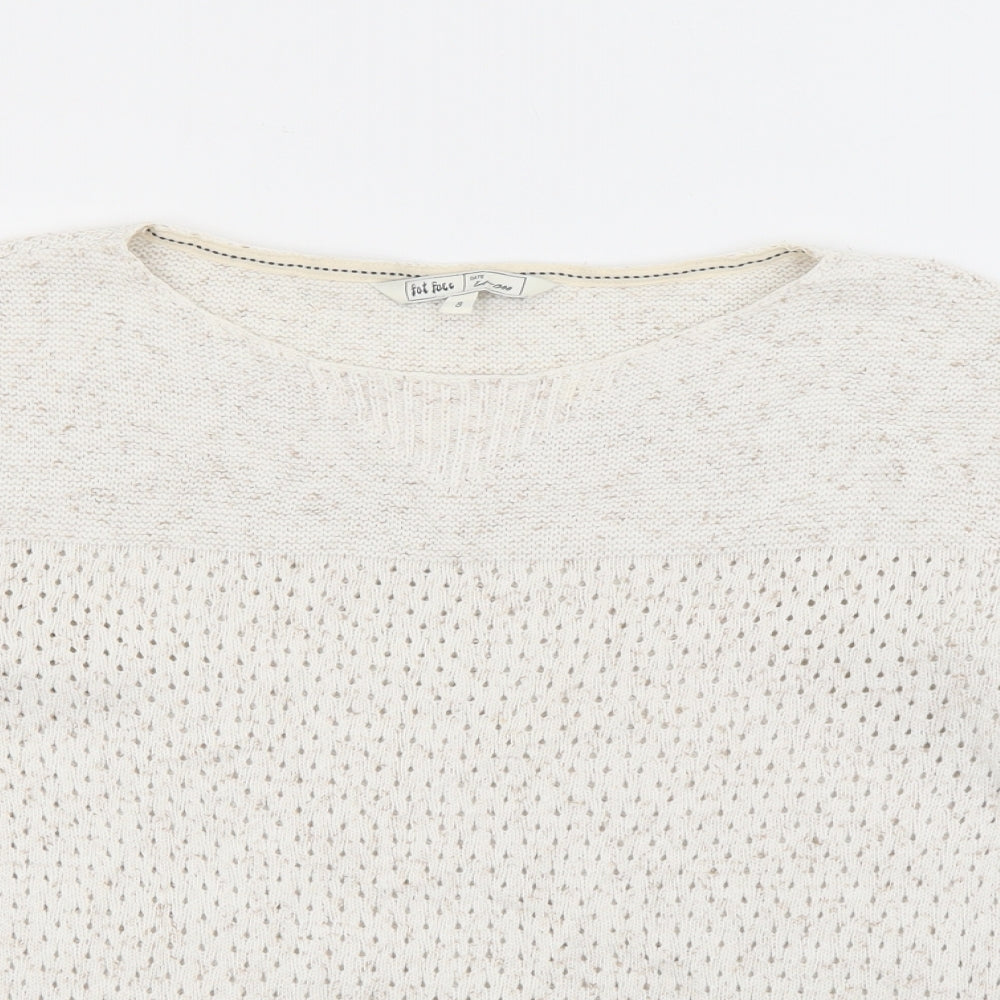 Fat Face Womens Beige Boat Neck  Cotton Pullover Jumper Size 8