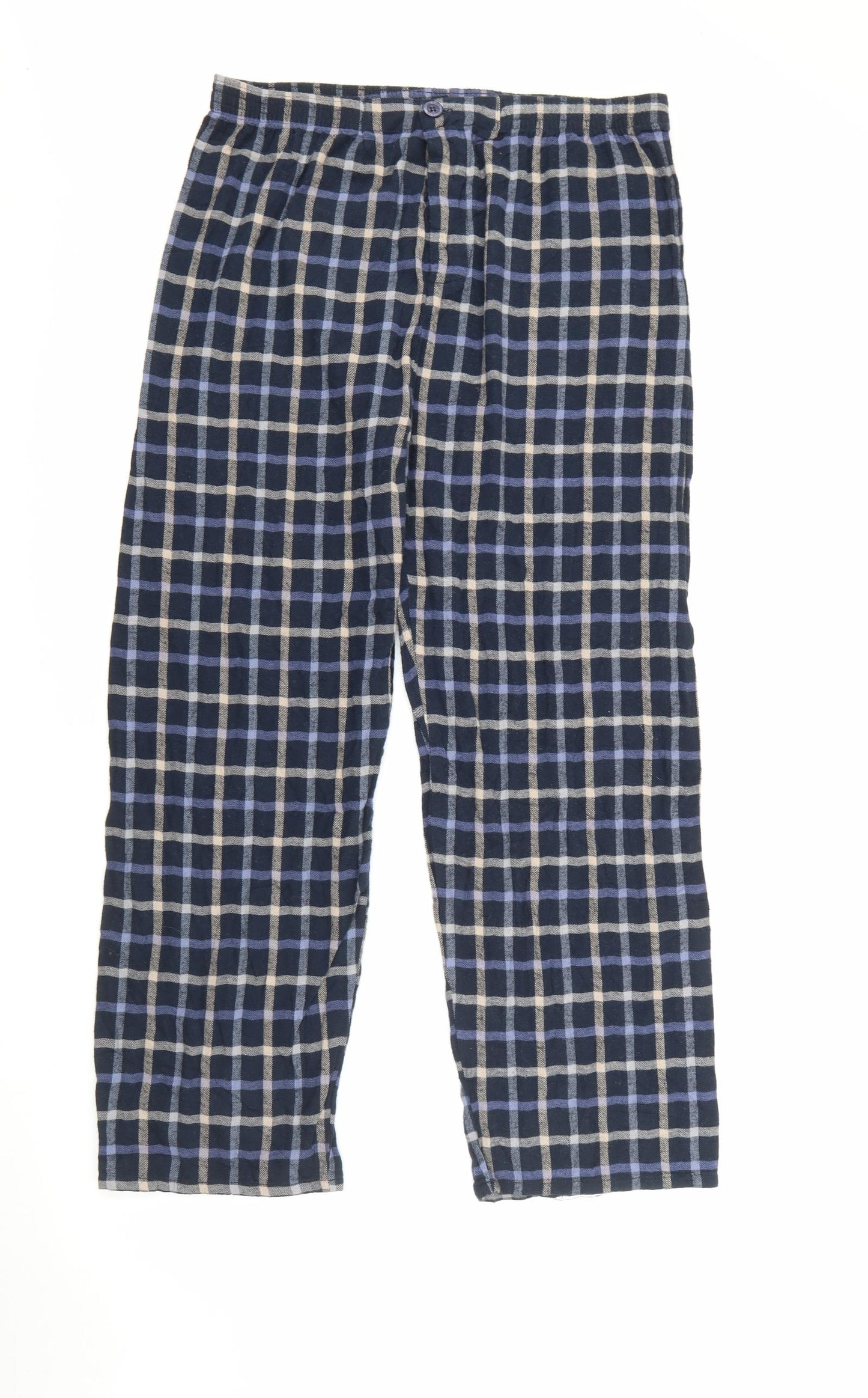 Haigman Mens Blue Plaid Cotton  Pyjama Pants Size L  Button