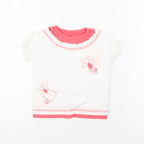 Dunnes Stores Girls White  Cotton Pullover T-Shirt Size 2-3 Years Crew Neck