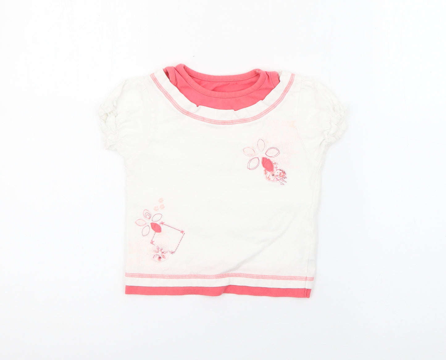 Dunnes Stores Girls White  Cotton Pullover T-Shirt Size 2-3 Years Crew Neck