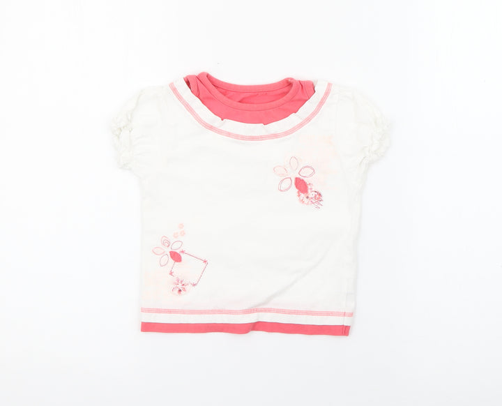Dunnes Stores Girls White  Cotton Pullover T-Shirt Size 2-3 Years Crew Neck