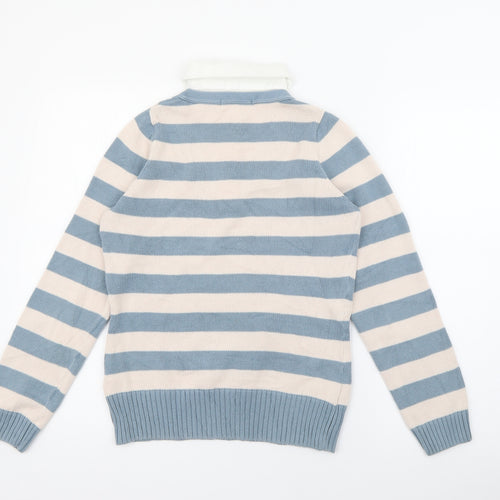 Marks and Spencer Womens Beige Collared Striped Cotton Pullover Jumper Size 10