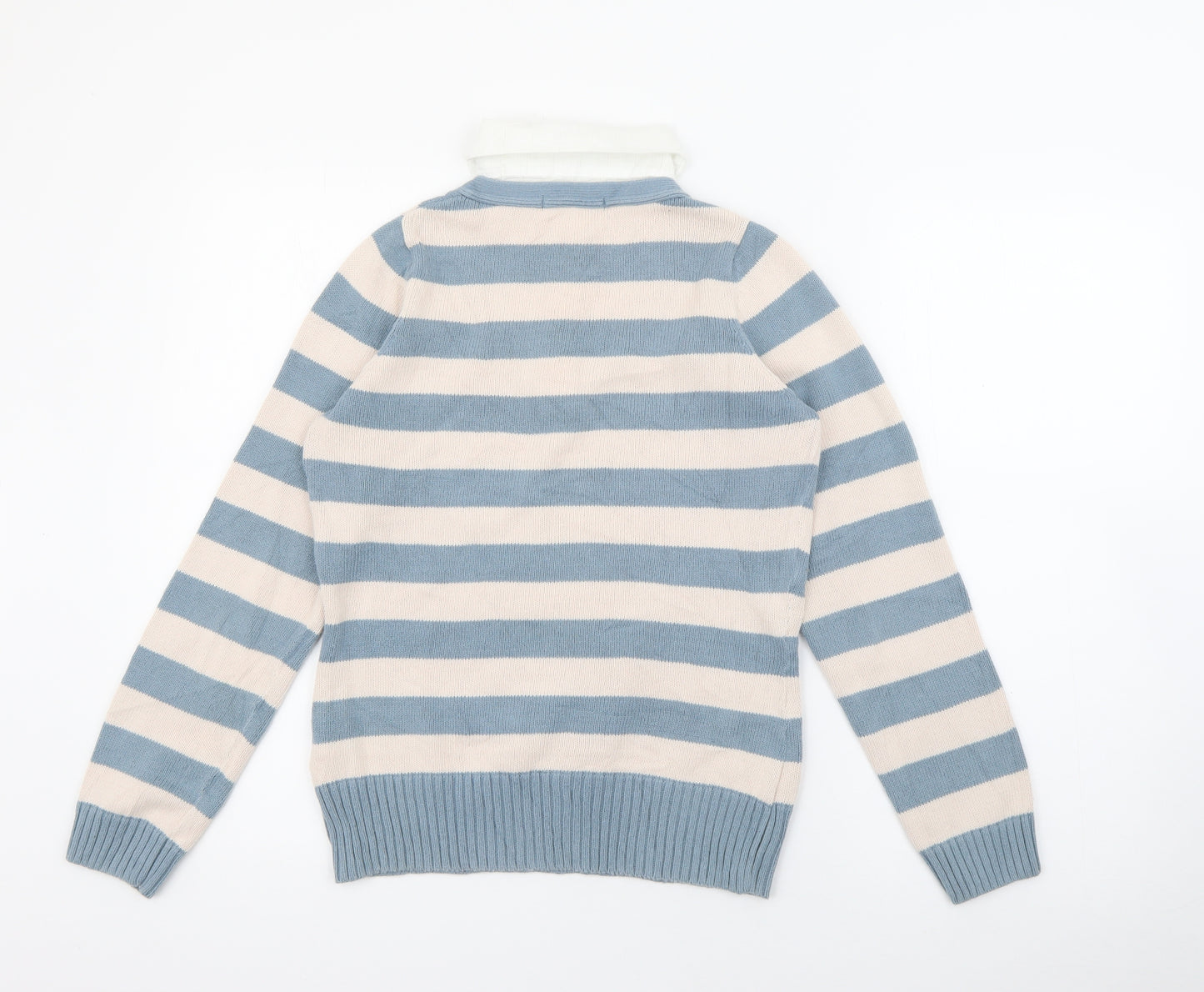 Marks and Spencer Womens Beige Collared Striped Cotton Pullover Jumper Size 10