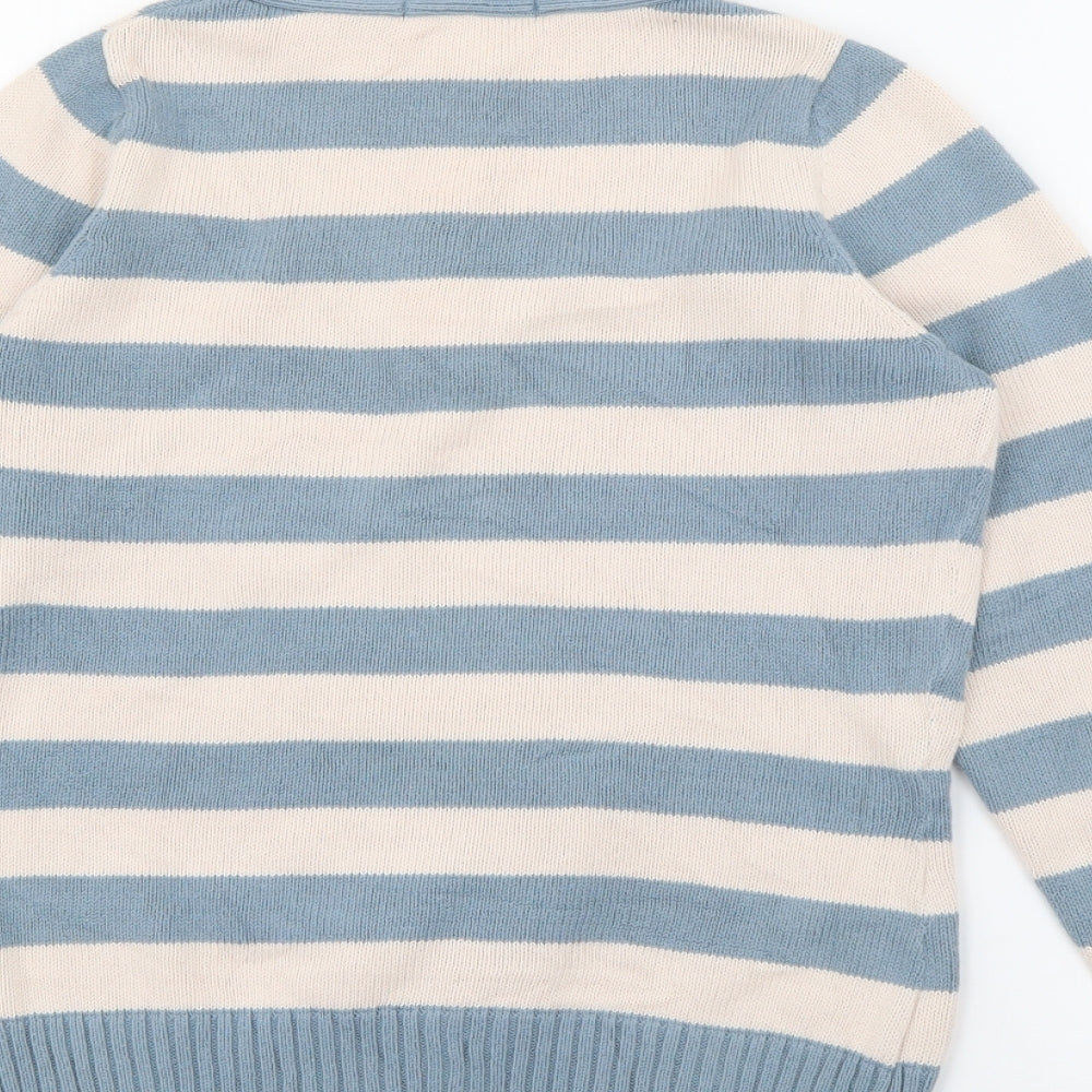 Marks and Spencer Womens Beige Collared Striped Cotton Pullover Jumper Size 10