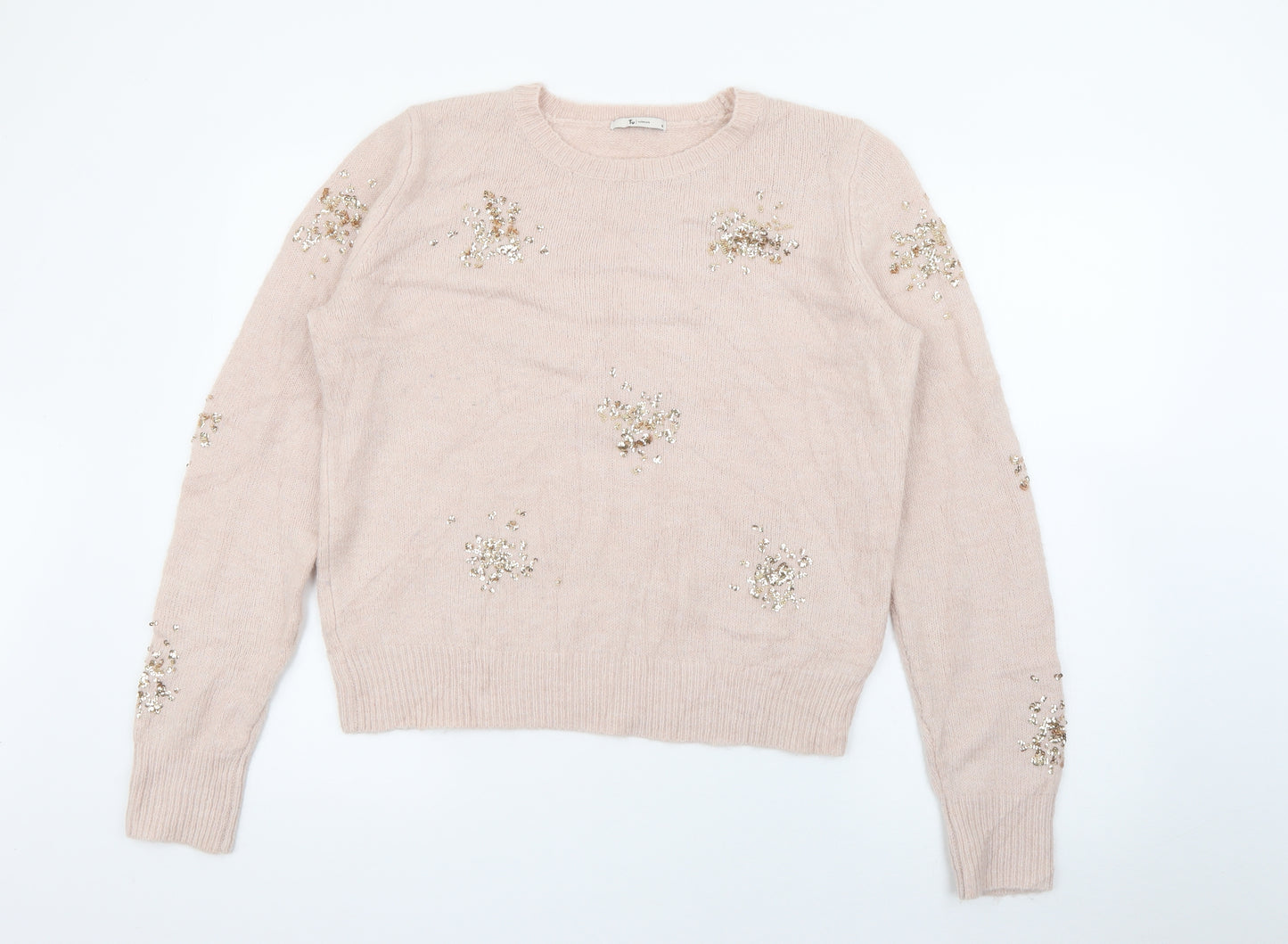 TU Womens Pink Crew Neck  Acrylic Pullover Jumper Size 16
