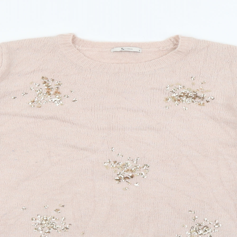 TU Womens Pink Crew Neck  Acrylic Pullover Jumper Size 16