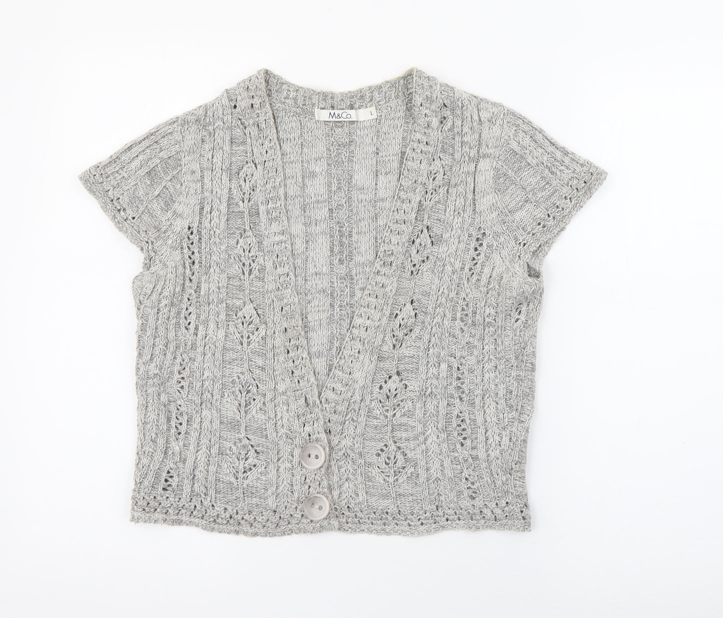 M&Co Womens Grey V-Neck  Acrylic Cardigan Jumper Size L