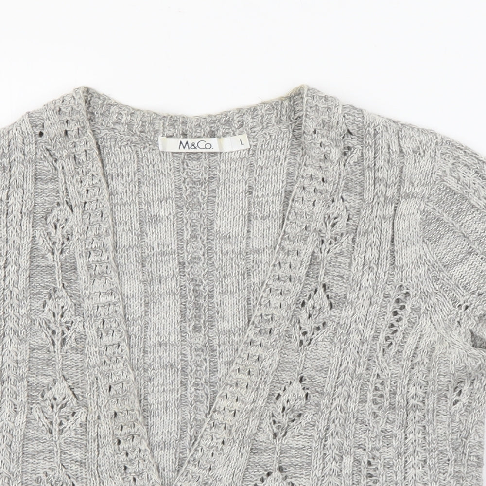 M&Co Womens Grey V-Neck  Acrylic Cardigan Jumper Size L