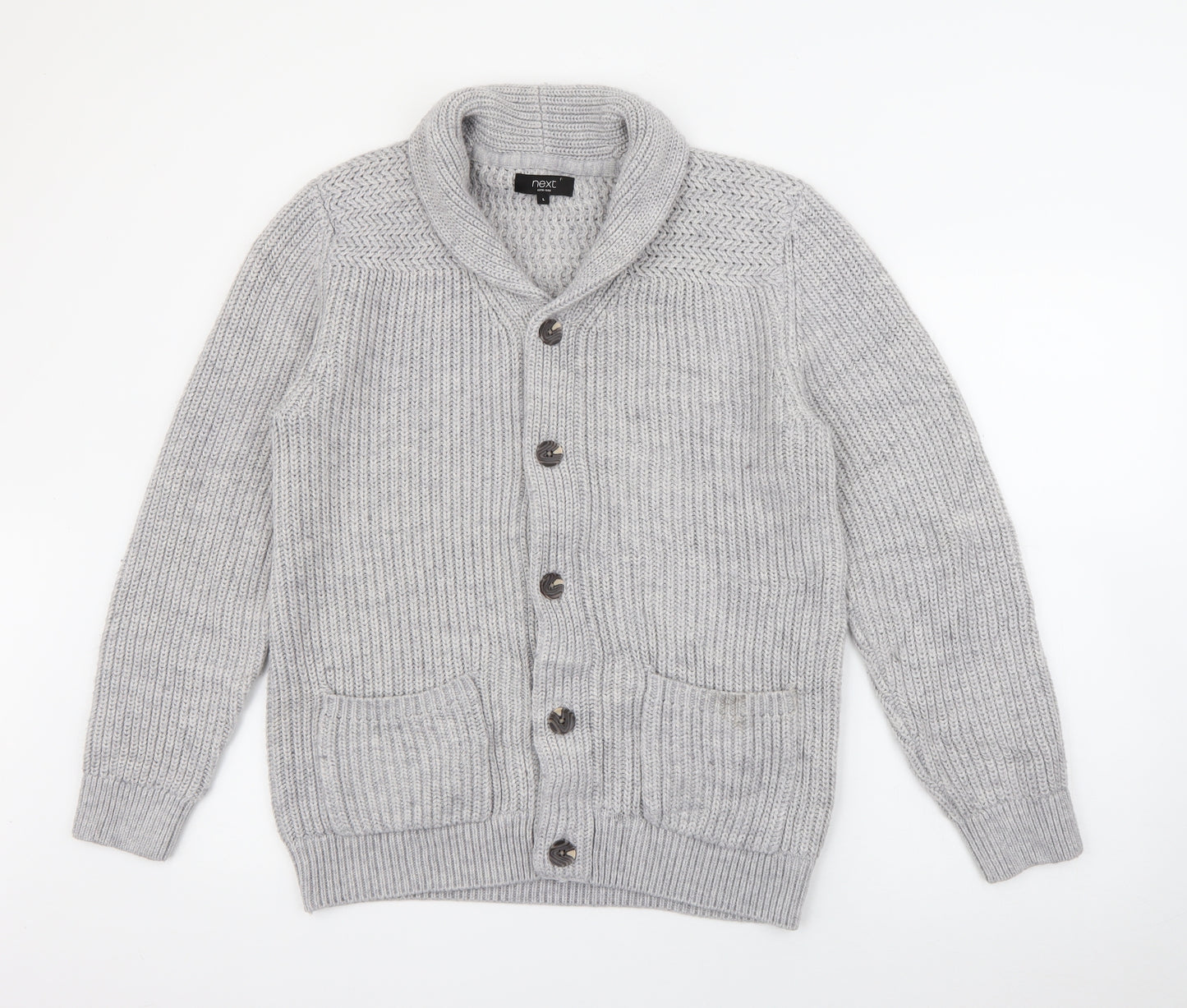 NEXT Mens Grey Roll Neck  Acrylic Cardigan Jumper Size L