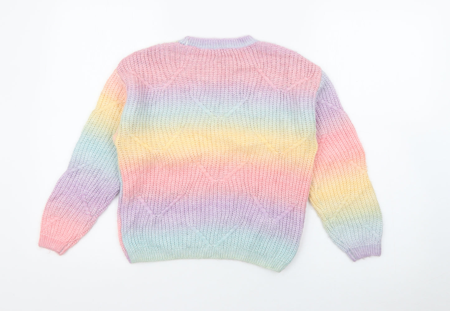 F&F Girls Multicoloured Crew Neck  Acrylic Pullover Jumper Size 8-9 Years
