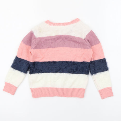 anko Girls Pink Crew Neck Striped Acrylic Pullover Jumper Size 3 Years