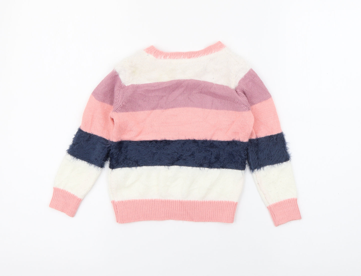 anko Girls Pink Crew Neck Striped Acrylic Pullover Jumper Size 3 Years