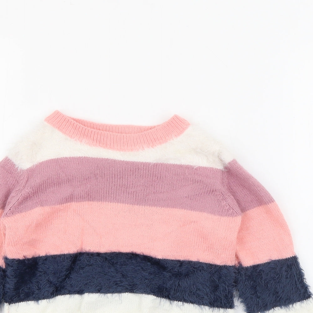 anko Girls Pink Crew Neck Striped Acrylic Pullover Jumper Size 3 Years