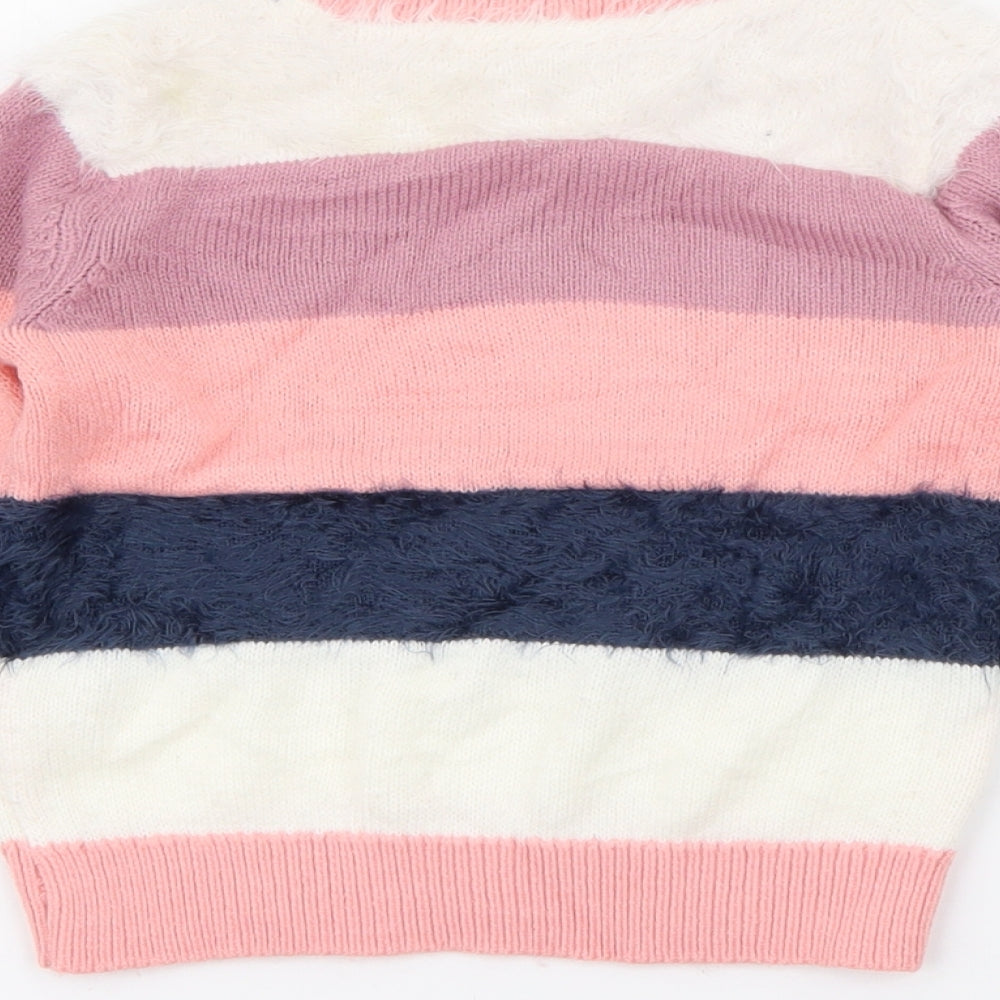 anko Girls Pink Crew Neck Striped Acrylic Pullover Jumper Size 3 Years