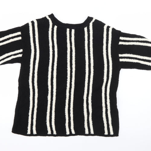 Marks and Spencer Womens Black Crew Neck Striped Cotton Pullover Jumper Size 14