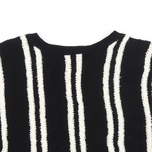 Marks and Spencer Womens Black Crew Neck Striped Cotton Pullover Jumper Size 14