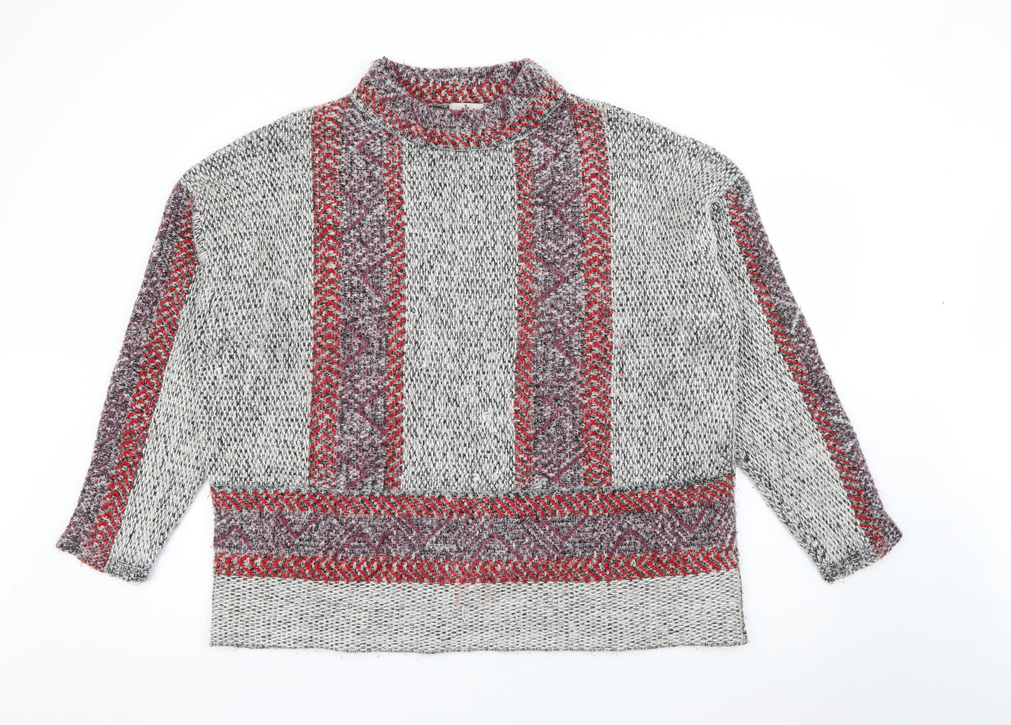 TU Womens Grey High Neck Geometric Acrylic Pullover Jumper Size 20