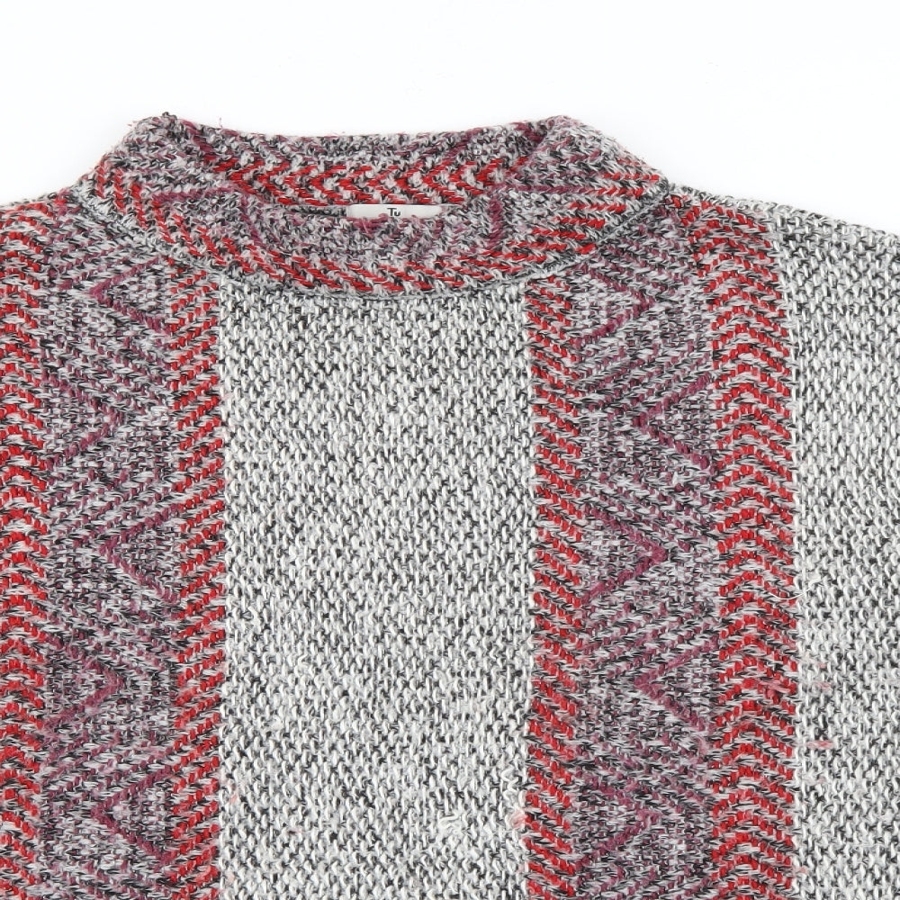 TU Womens Grey High Neck Geometric Acrylic Pullover Jumper Size 20