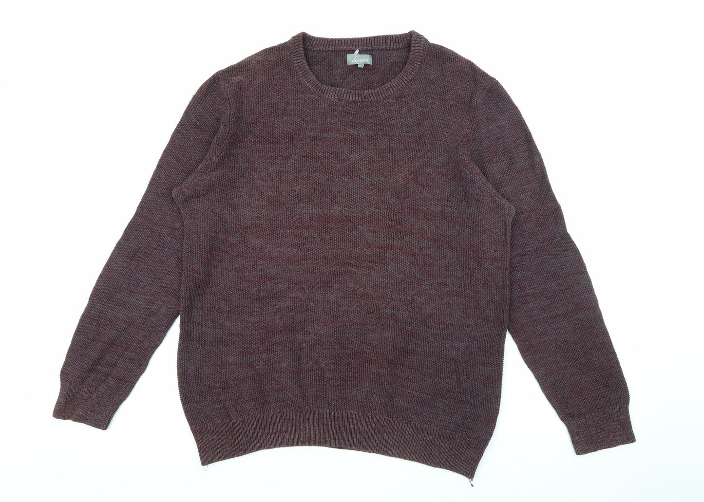 Linea Mens Purple Crew Neck  Cotton Pullover Jumper Size L