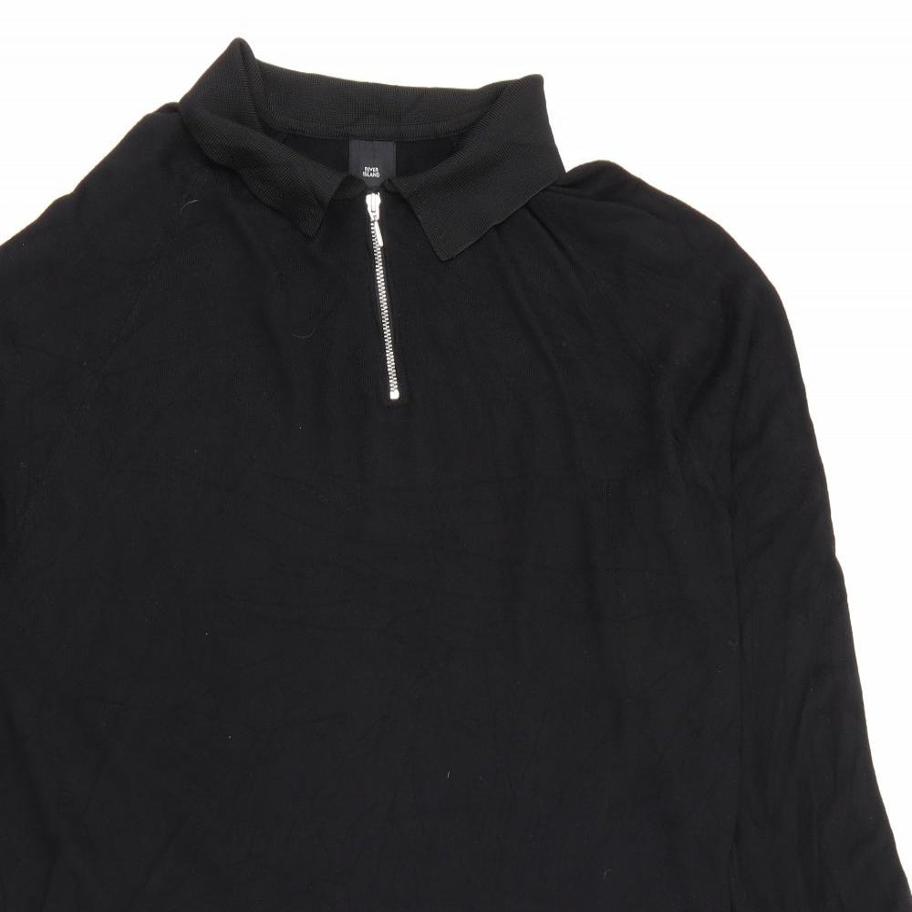 River Island Womens Black Collared  Viscose Pullover Jumper Size XL