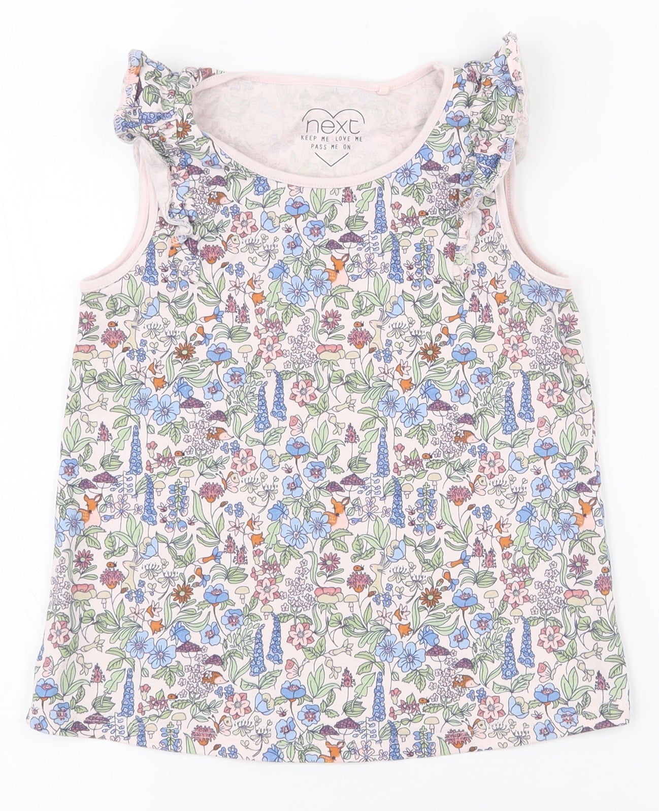 NEXT Girls Multicoloured Floral 100% Cotton Basic Tank Size 6-7 Years Round Neck Pullover