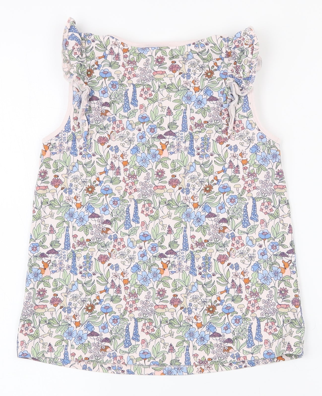 NEXT Girls Multicoloured Floral 100% Cotton Basic Tank Size 6-7 Years Round Neck Pullover