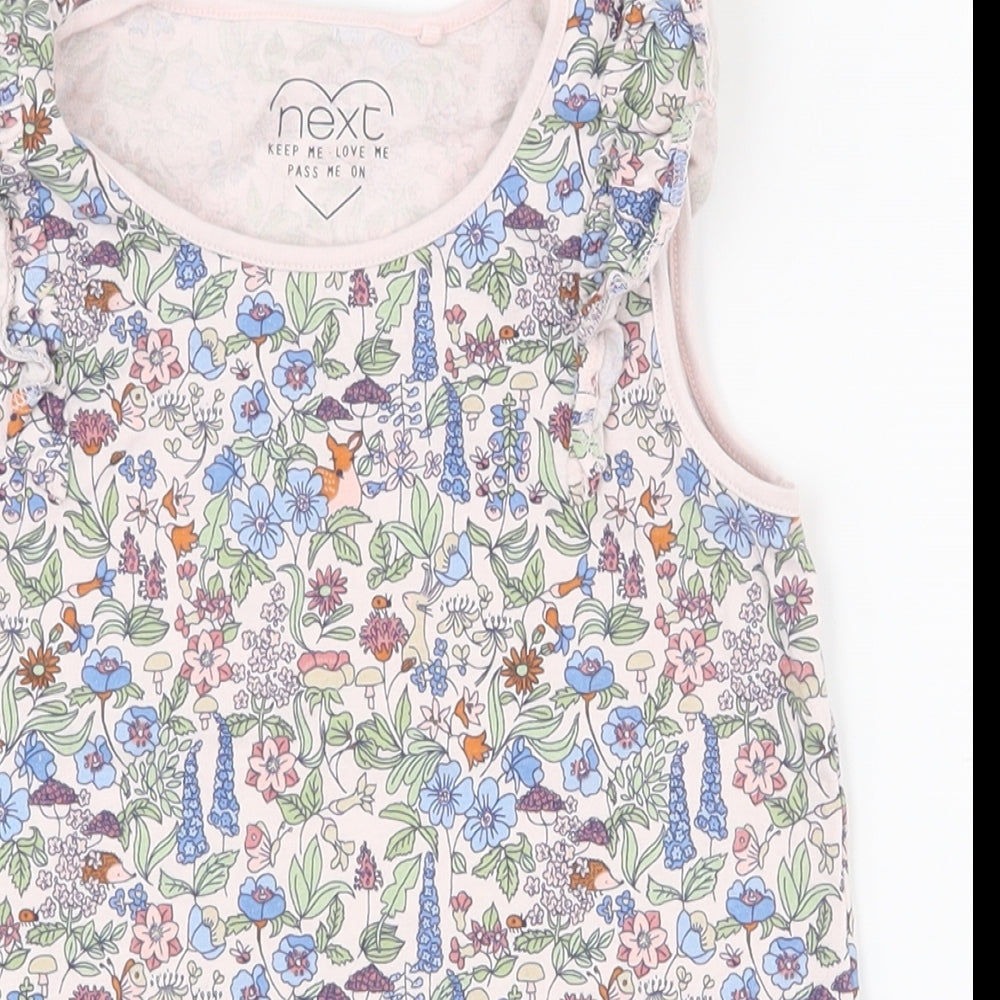 NEXT Girls Multicoloured Floral 100% Cotton Basic Tank Size 6-7 Years Round Neck Pullover