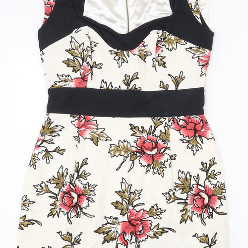 French Connection Womens Multicoloured Floral Cotton Bodycon  Size 10  Sweetheart Zip