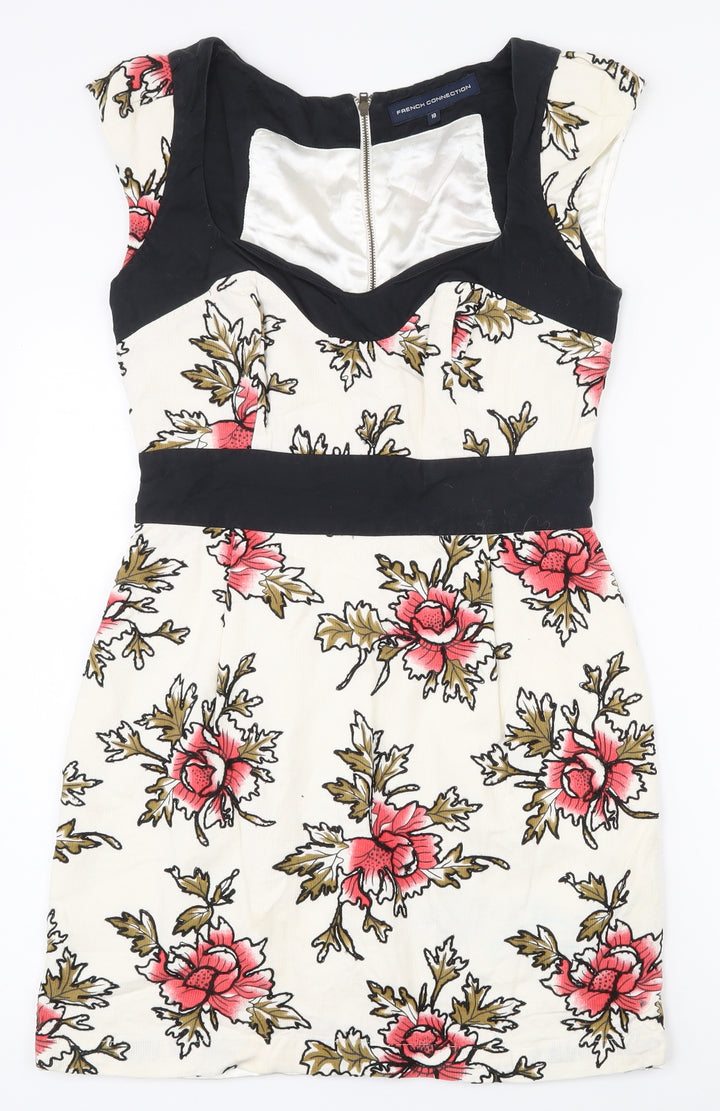 French Connection Womens Multicoloured Floral Cotton Bodycon Size 10 Sweetheart Zip