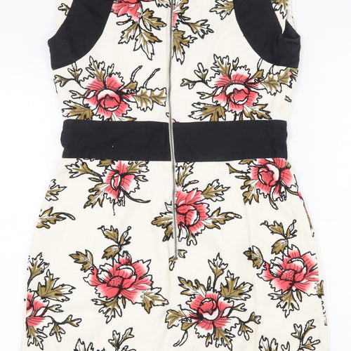 French Connection Womens Multicoloured Floral Cotton Bodycon  Size 10  Sweetheart Zip