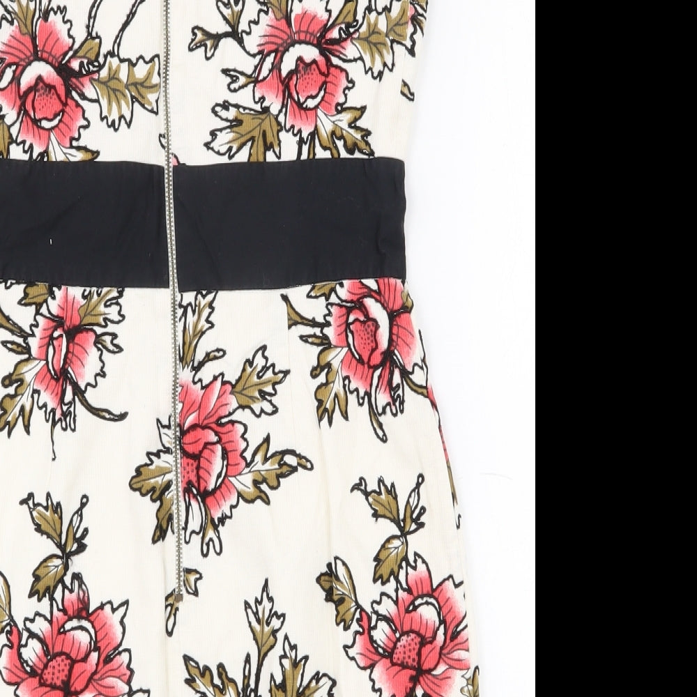 French Connection Womens Multicoloured Floral Cotton Bodycon  Size 10  Sweetheart Zip