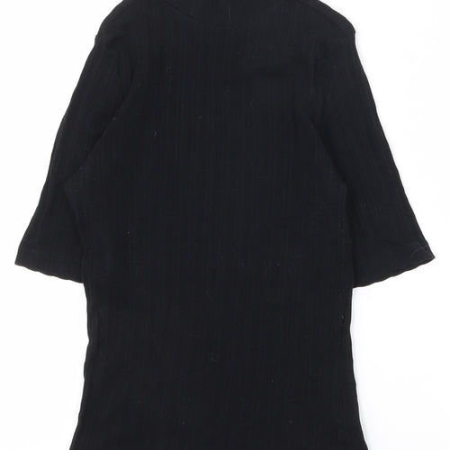 New Look Womens Black  100% Cotton Basic T-Shirt Size 6 High Neck