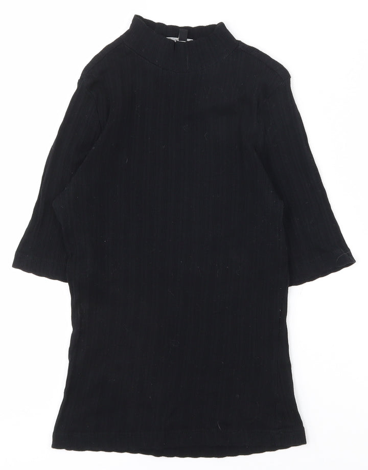 New Look Womens Black 100% Cotton Basic T-Shirt Size 6 High Neck