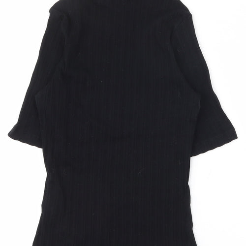 New Look Womens Black  100% Cotton Basic T-Shirt Size 6 High Neck
