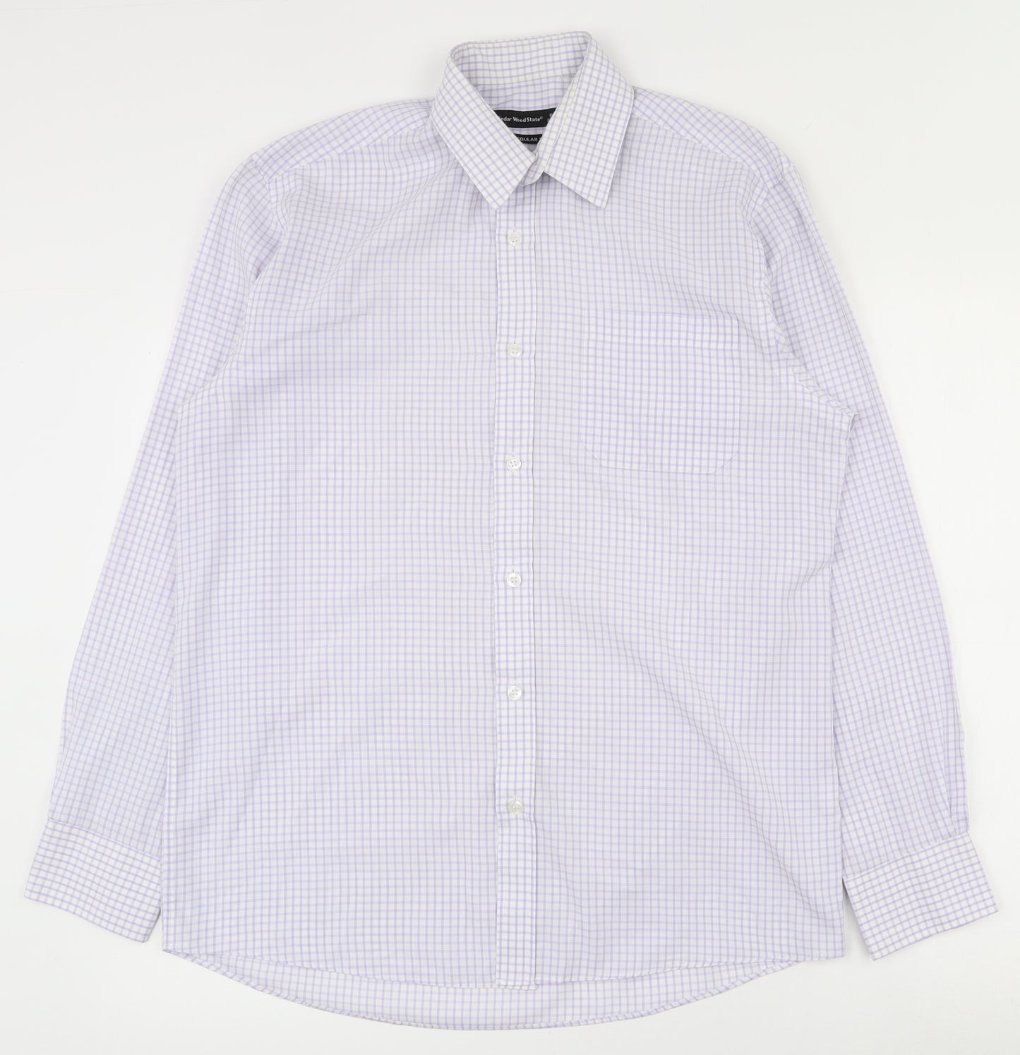 Cedar Wood State Mens White Geometric Cotton  Dress Shirt Size 15.5 Collared Button