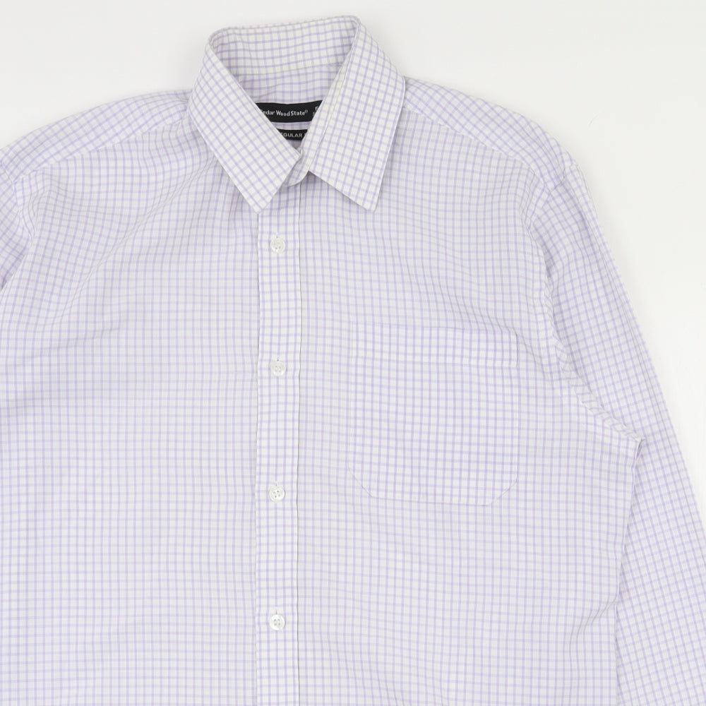 Cedar Wood State Mens White Geometric Cotton  Dress Shirt Size 15.5 Collared Button