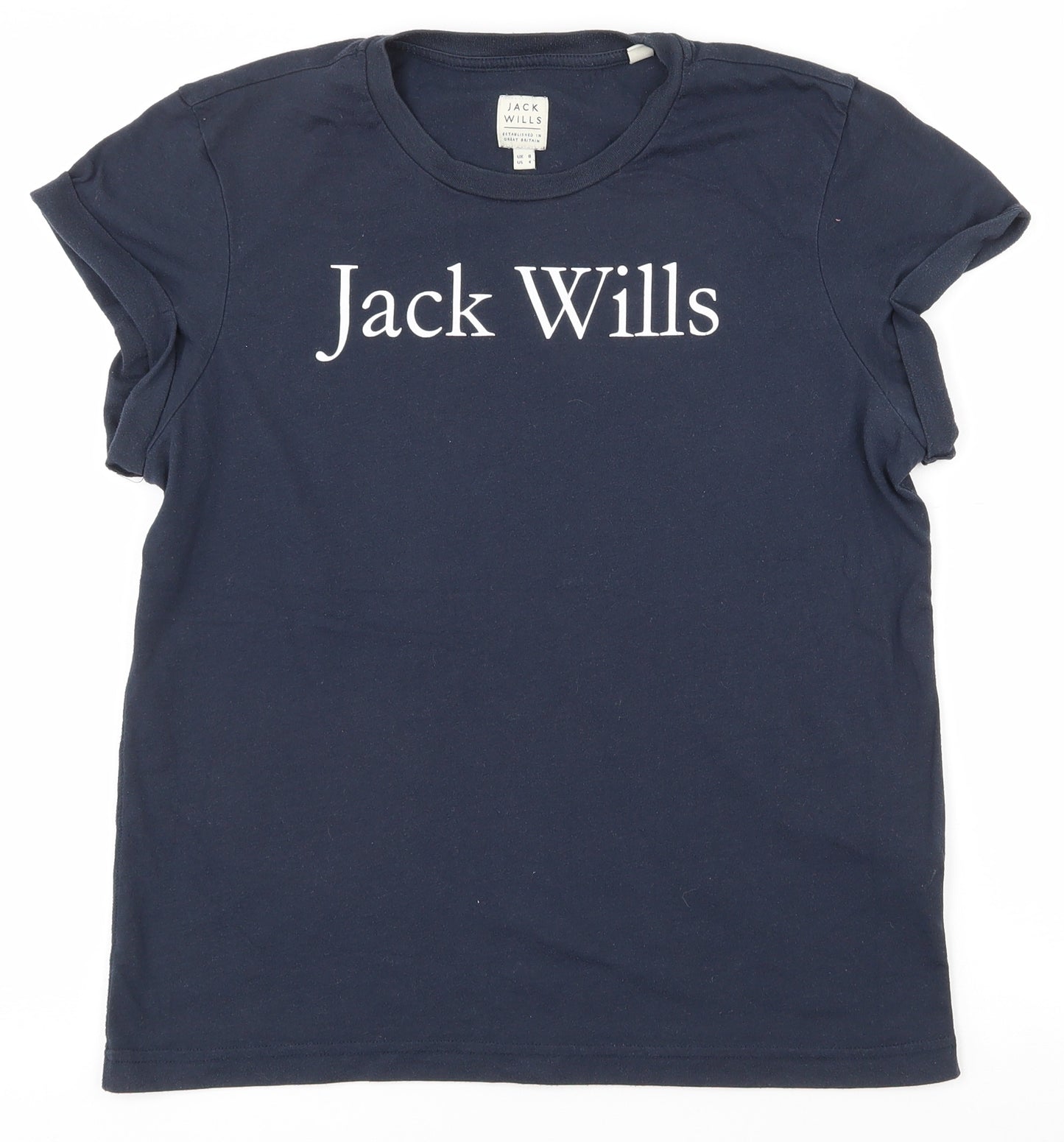 Jack Wills Womens Blue  Cotton Basic T-Shirt Size 8 Round Neck