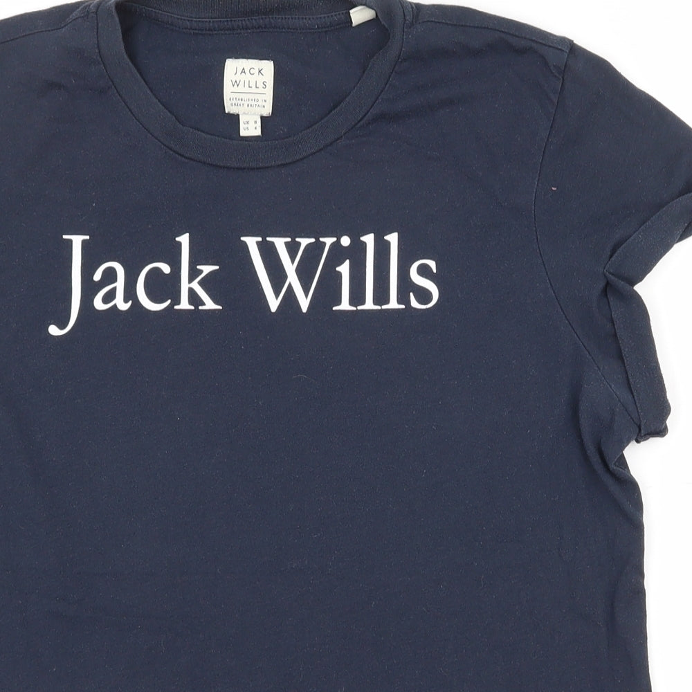 Jack Wills Womens Blue  Cotton Basic T-Shirt Size 8 Round Neck
