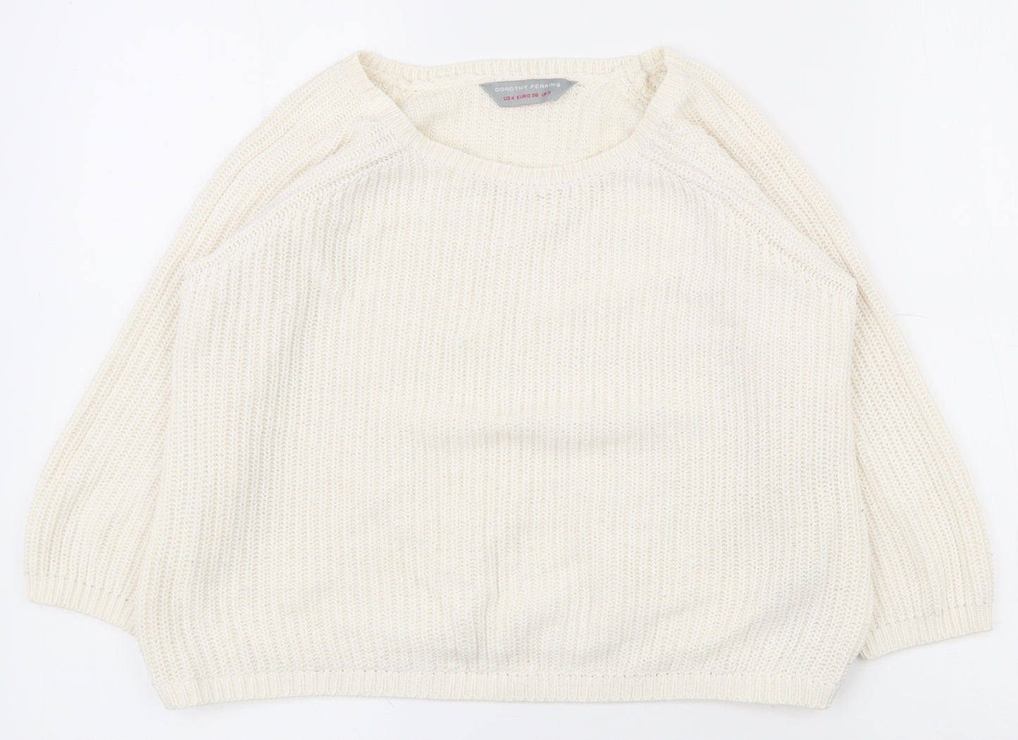 Dorothy Perkins Womens White Round Neck  Acrylic Pullover Jumper Size 8