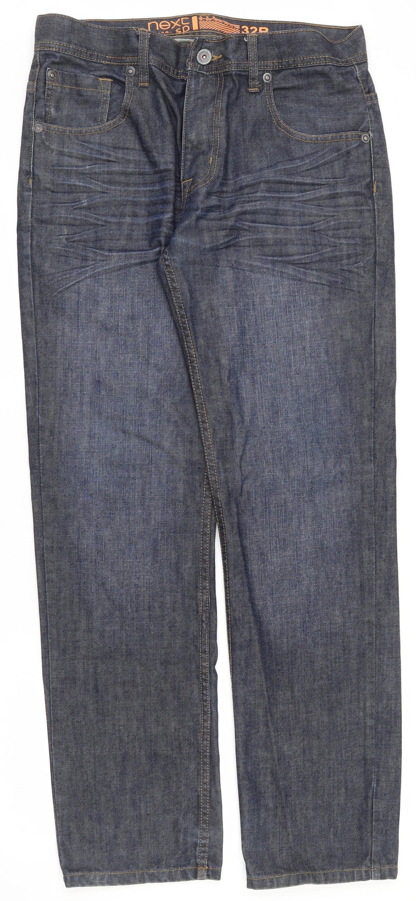 NEXT Mens Blue  Cotton Straight Jeans Size 32 L32 in Regular Zip